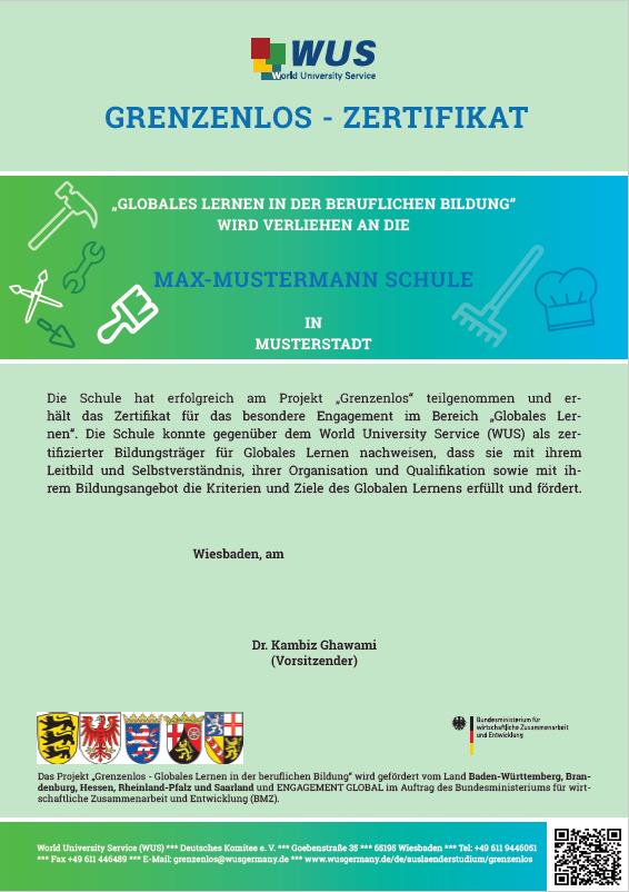 Muster Zertifikat Grenzenlos Schule Muster Zertifikat Grenzenlos Schule