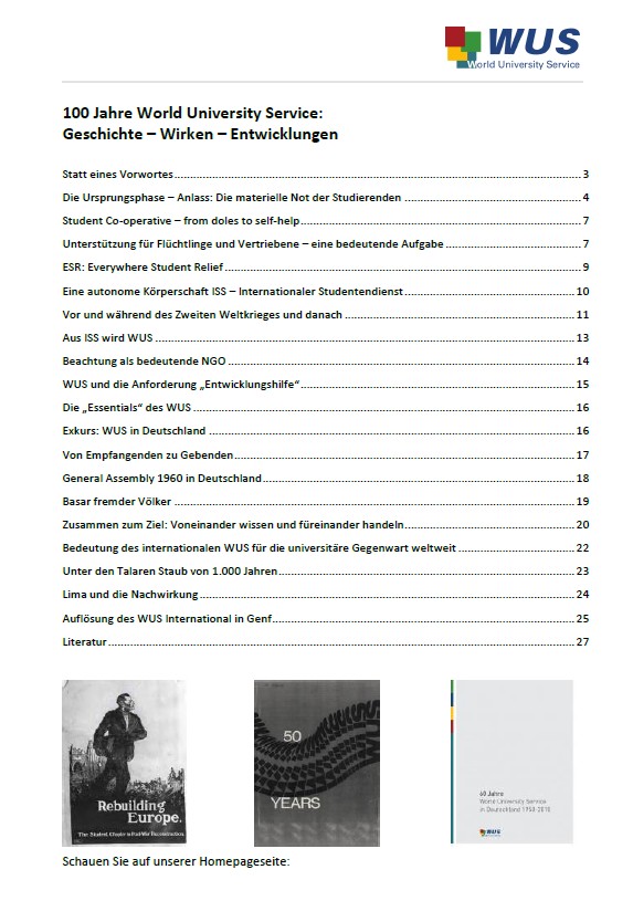 100 Jahr WUS - Inhaltsverzeichnis